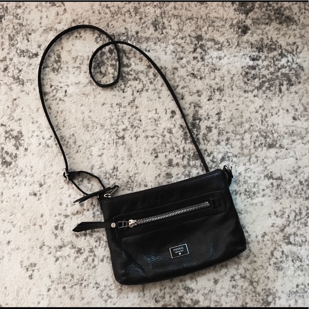 Fossil black leather cross body bag
